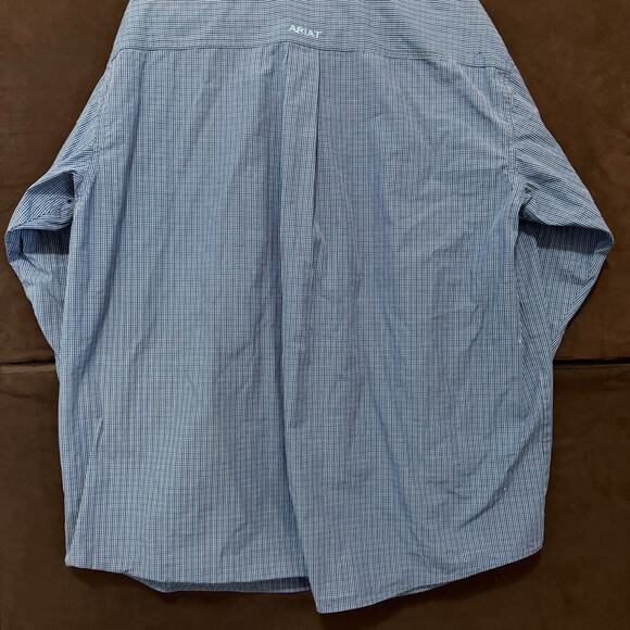 Ariat Pro Mens 2XL Shirt Blue Check Long Sleeve Western Rodeo Cowboy Ranch XXL - Picture 8 of 8